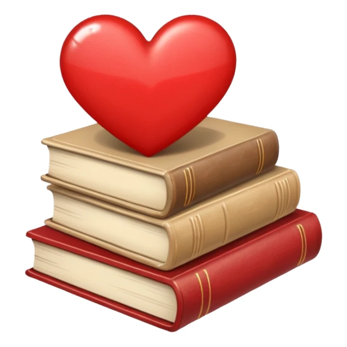 a beige stack of books with one heart sticker