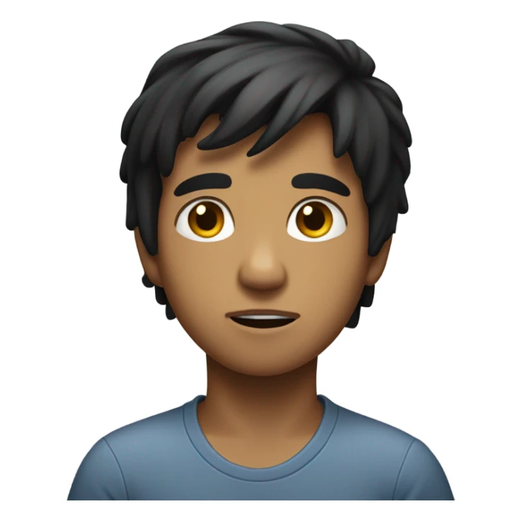 black haired boy indoors shrugging  sticker