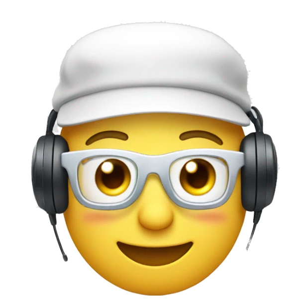 Smiling face with white round cap, glasses and Head sets sticker