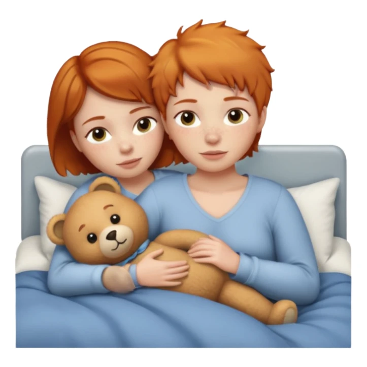 ginger woman short hair cuddle in bed with teddy sticker