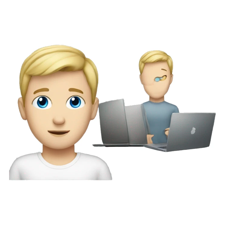 white boy with laptop BLUE EYES sticker