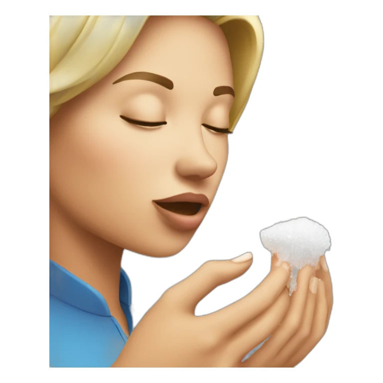 Female sniffing salt off a key sticker