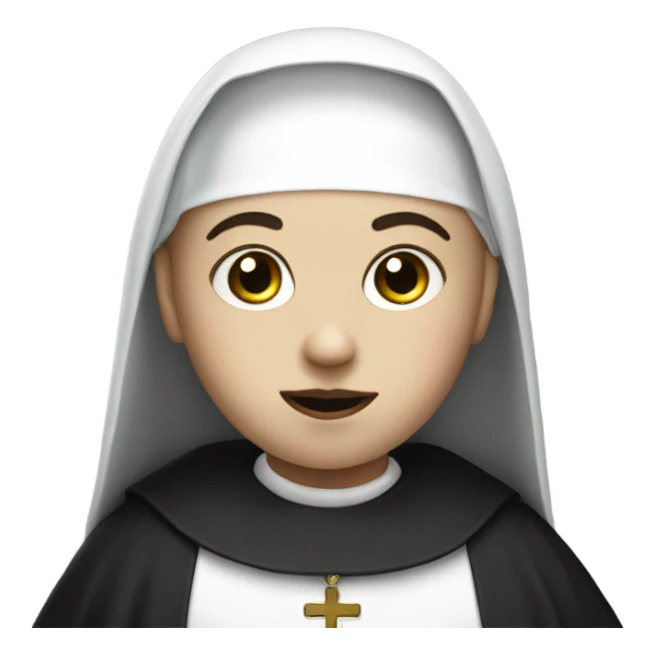 Boy dressed as a nun with a white face and makeup sticker