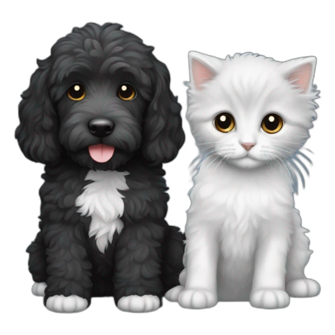 All Black labradoodle and a single white and grey kitten sticker
