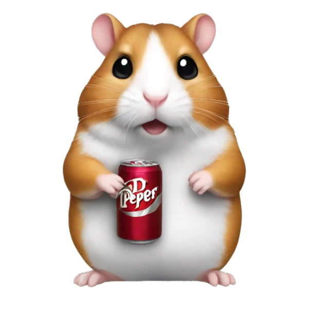 hampster holding a dr pepper sticker