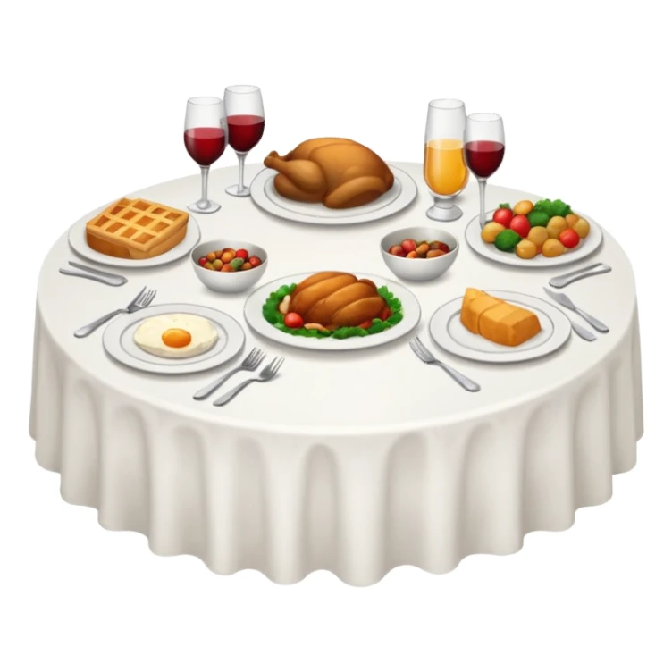 A table with white tablecloth and dinner  sticker