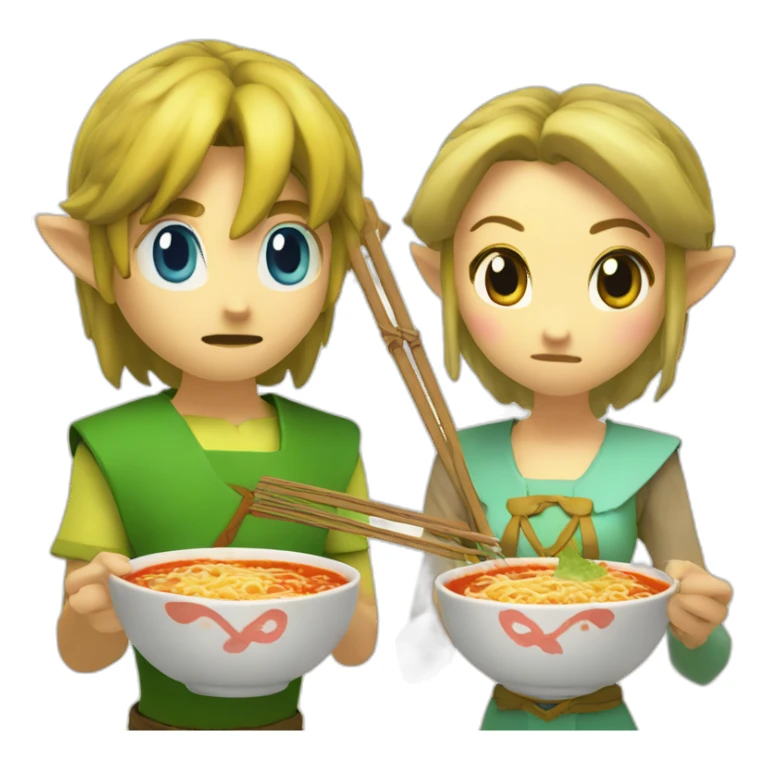 zelda and link eating ramen sticker