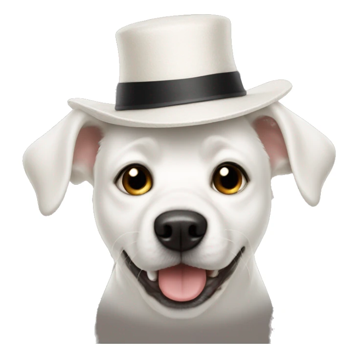 white dog whering a funny hat sticker