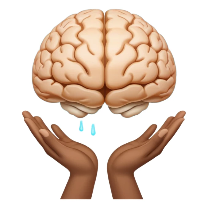 two hands gently holding a floating, glowing brain sticker