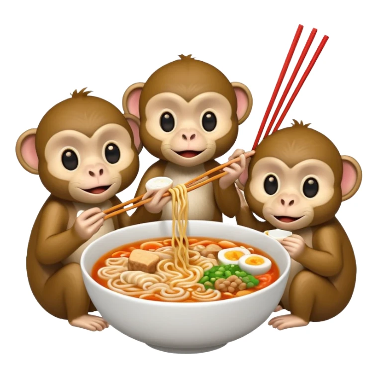 4 monkeys eating ramen sticker