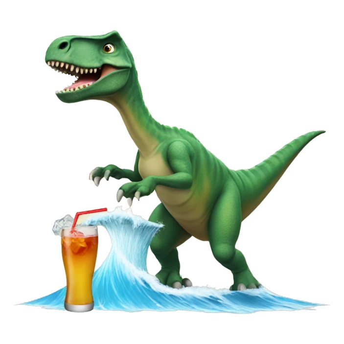 Dinosaur surfing with a drink  sticker