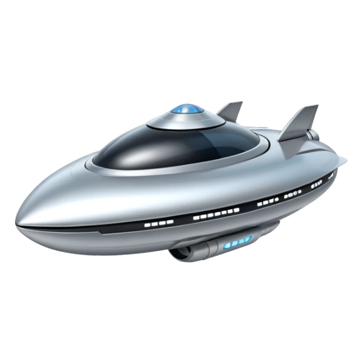 Futuristic floating down-facing metallic ring-shaped spaceship sticker