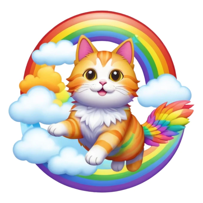 Cat flying on rainbow sticker
