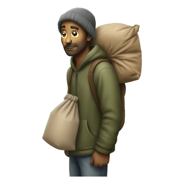 homeless man with bag on stick over shoulder sticker