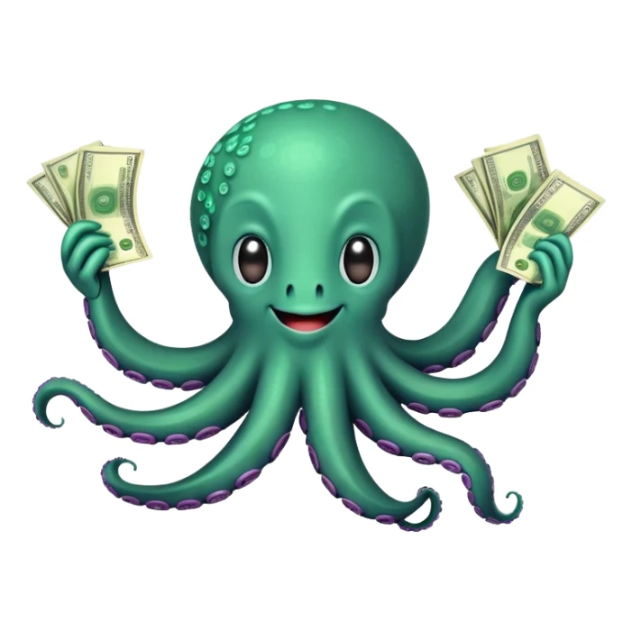 Happy octopus holding cash sticker