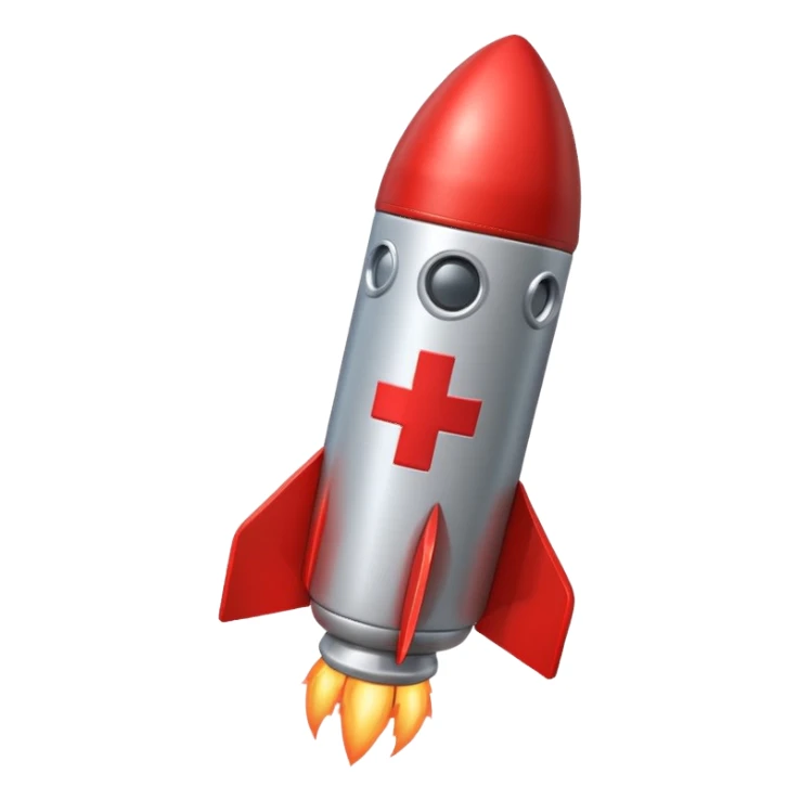 a rocket with a red cross on it sticker