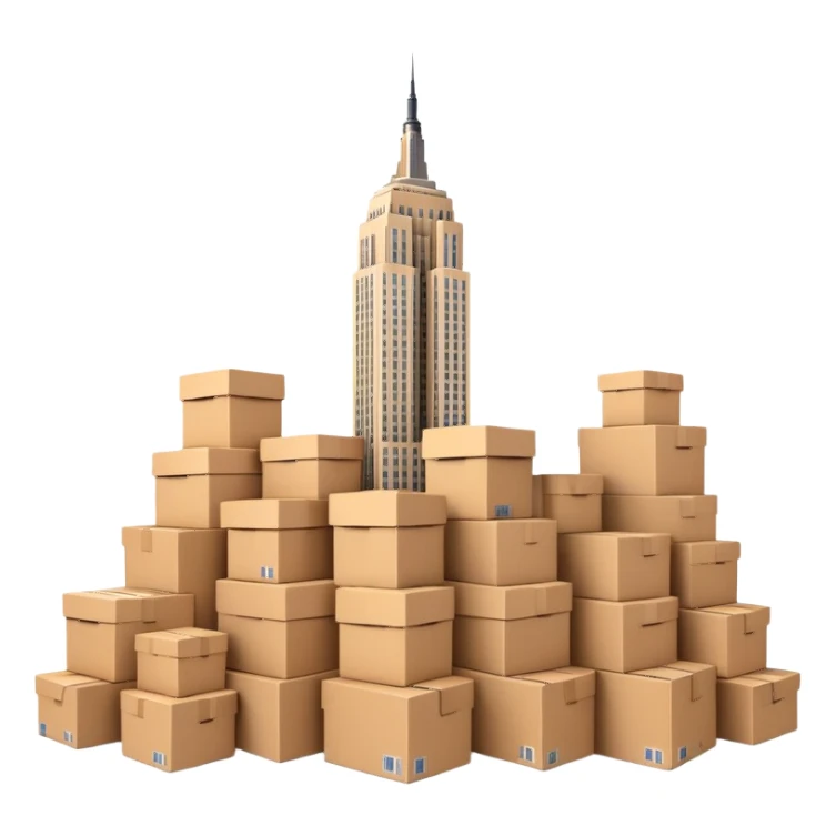 Empire State Building with many plain cardboard boxes sticker
