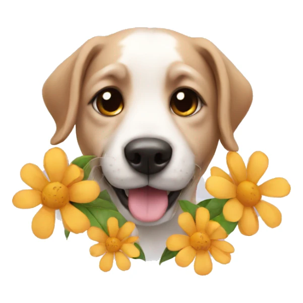 Dog with flower sticker