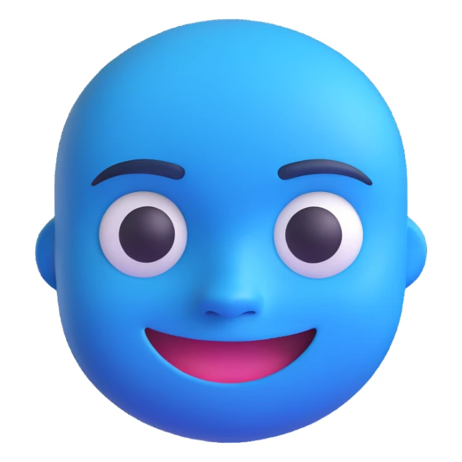 blue emoji face with a strong jawline sticker