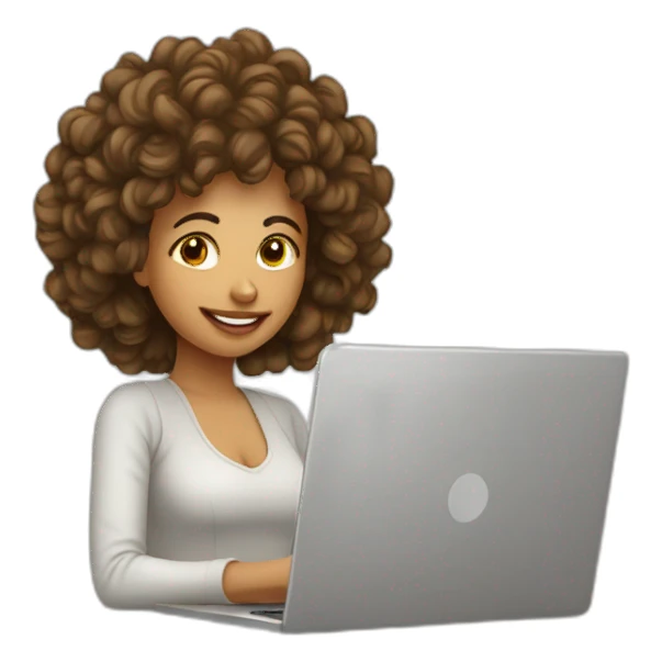 Mujer morocha de rizos con laptop sticker