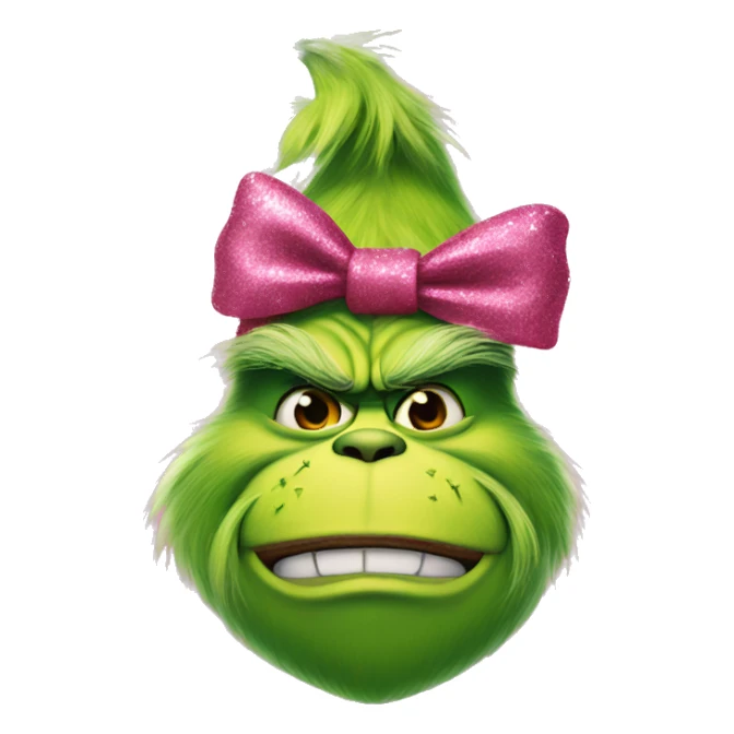 grinch with pink bow and glitter sticker