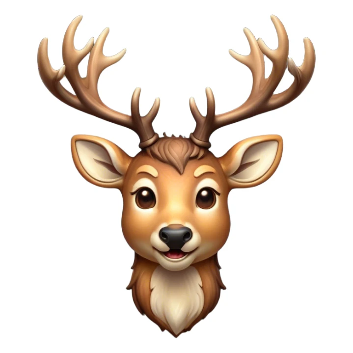 Cinematic Comical Deer Portrait Emoji, Head tilted dramatically with an exaggeratedly amused expression, featuring a sleek dappled Fur and whimsically contorted antlers, wide, expressive eyes filled with playful disbelief, Simplified yet hilariously expressive features, highly detailed, glowing with a slightly sassy glow, high shine, dramatic yet playful, stylized with an air of cheeky woodland mischief, bright and endearing, soft glowing outline, capturing the essence of a spirited and over-the-top deer, so meme-worthy it feels like it could side-eye its way into forest folklore instantly! sticker