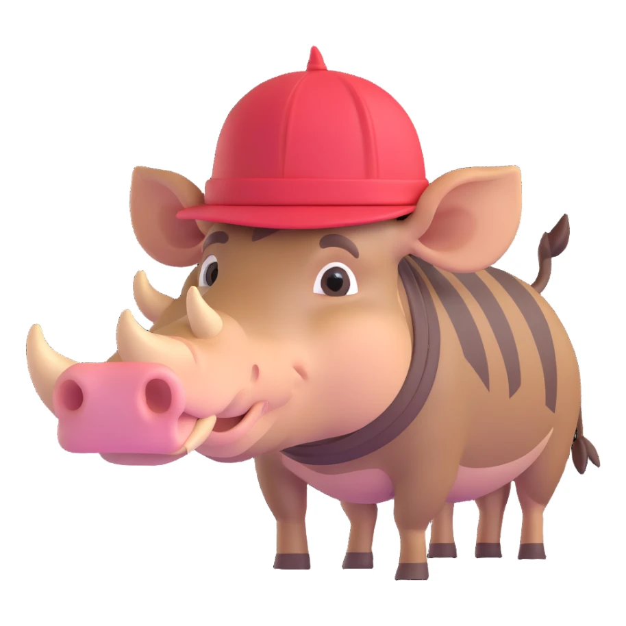 warthog with a hat, 3D emoji style sticker