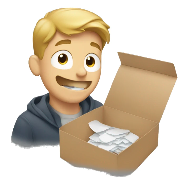 white guy peeling stickers off box sticker