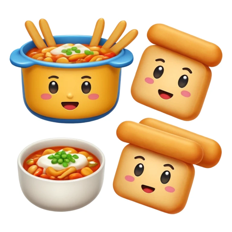 붕어빵, 오뎅, 떡볶이, 콜팝이 함께 있는 이모지 sticker