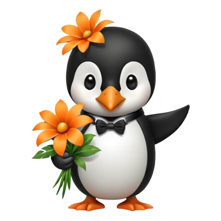Penguin holding flower bouquet sticker
