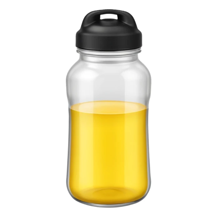 a clear shaker bottle with black cap and a yellow colored liquid inside sticker