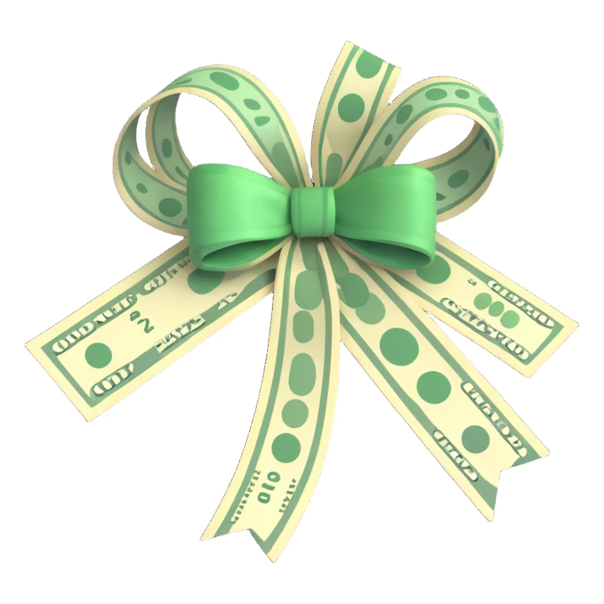 money with a bow sticker