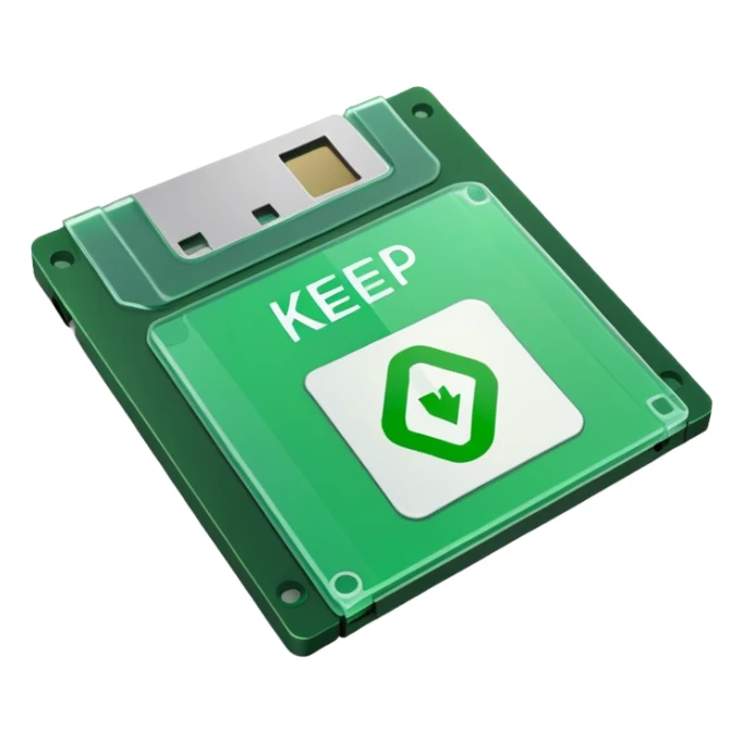 green floppy disk with the word "keep" written on it sticker