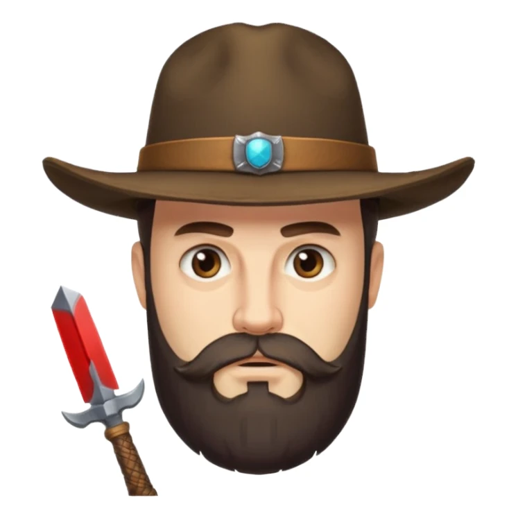 a western earl with full beard, wearing hat, having blade sticker