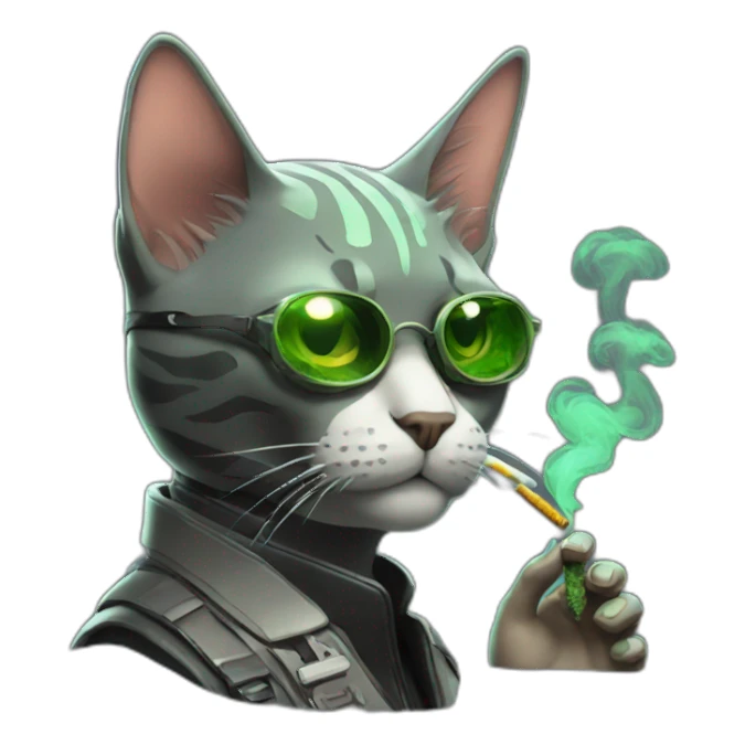 a cyberpunk cat smoking weed sticker