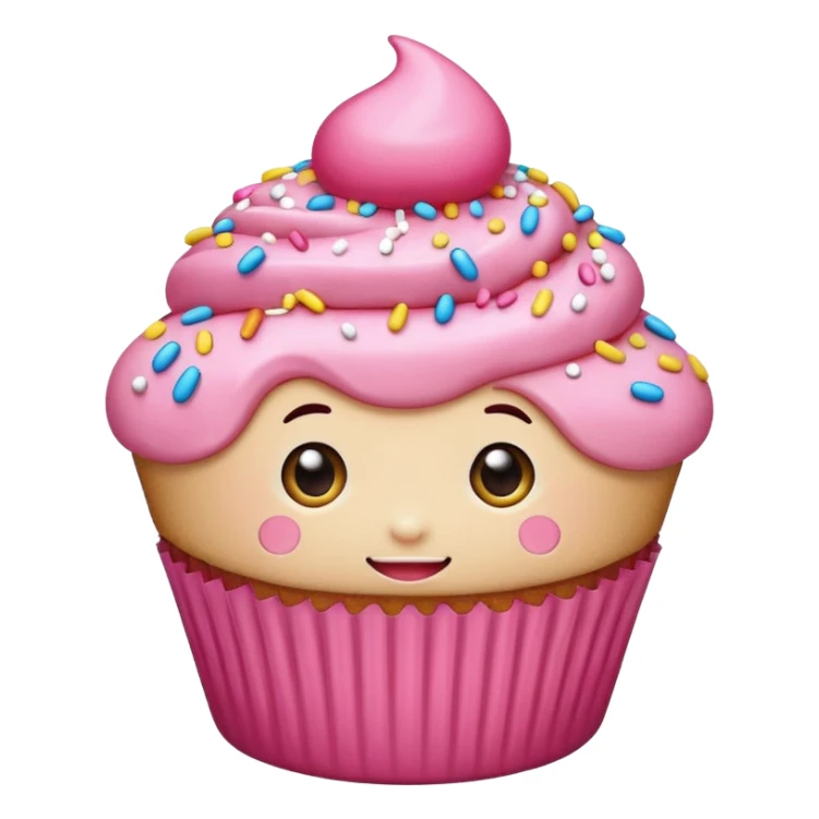 cupcake with pink icing with cute face sticker