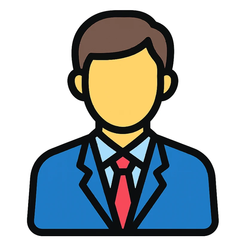 business man icon, simple and professional, colored sticker