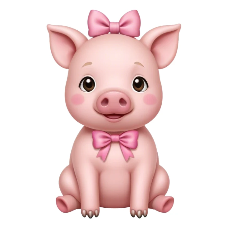 Cute pink pork with a bow sitting down sticker