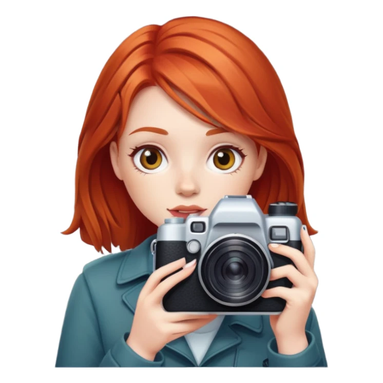 Red head girl with a camera sticker
