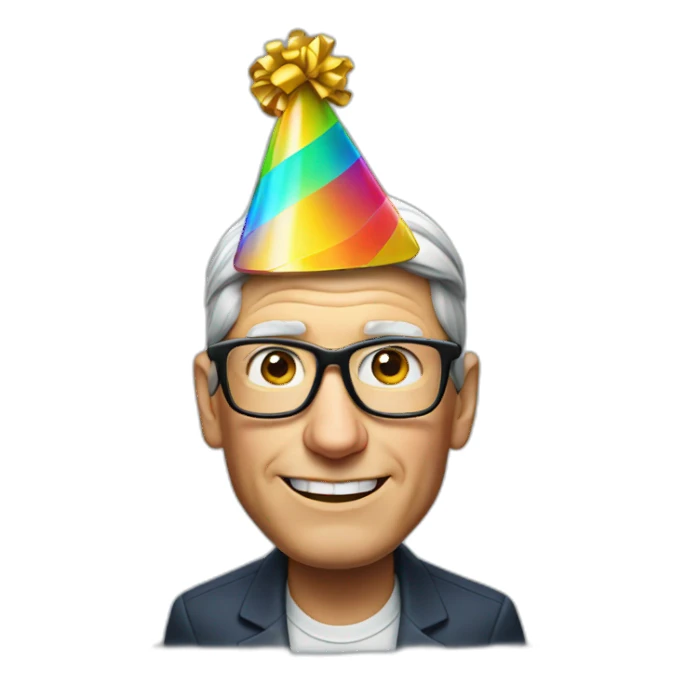 Tim Cook with party hat sticker