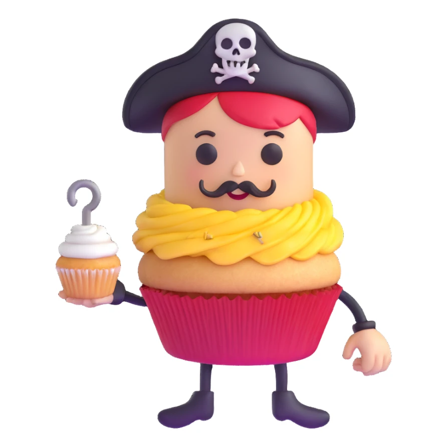 cupcake pirate with a hook hand sticker
