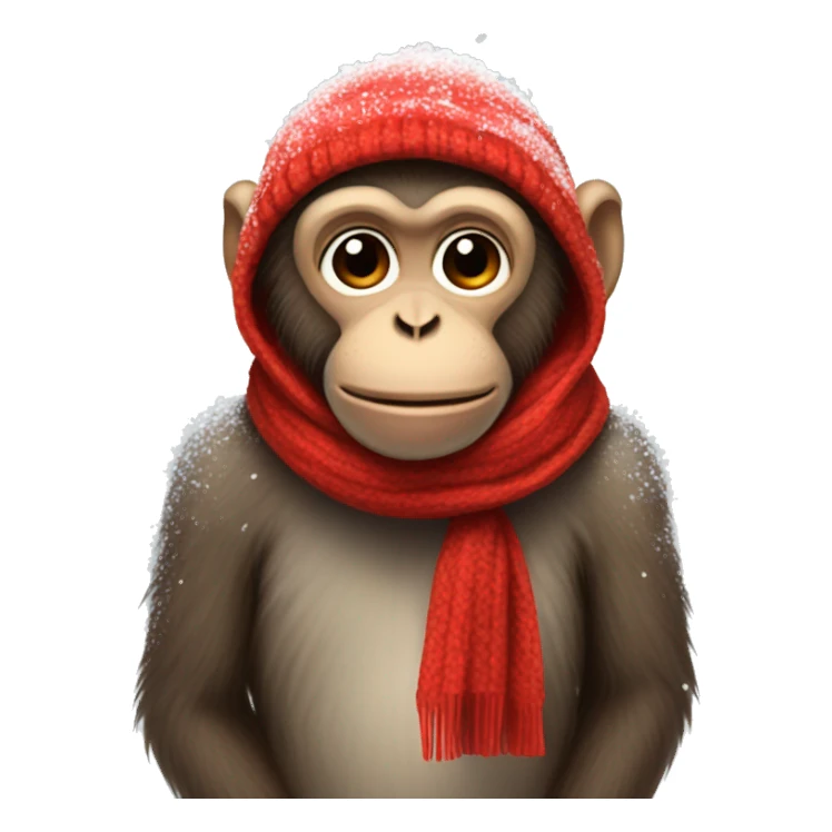 monkey wearing a red scarf while snowing sticker