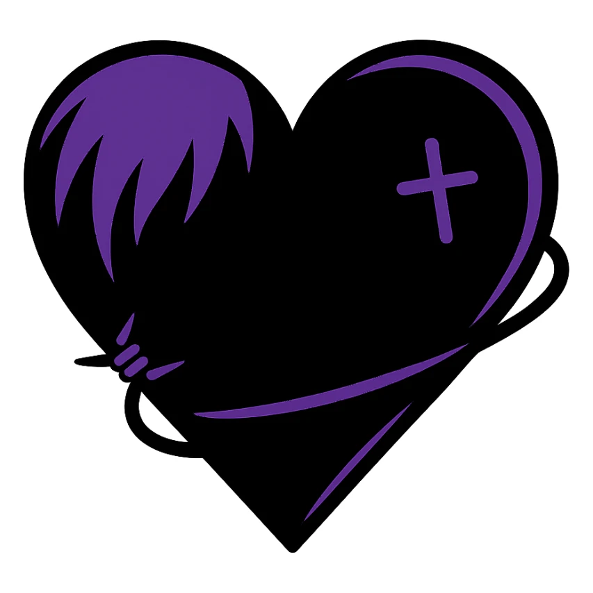 emo heart, black with purple accents, no background sticker