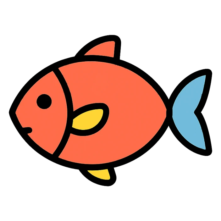 fish, simple and clear lines, color icon style sticker