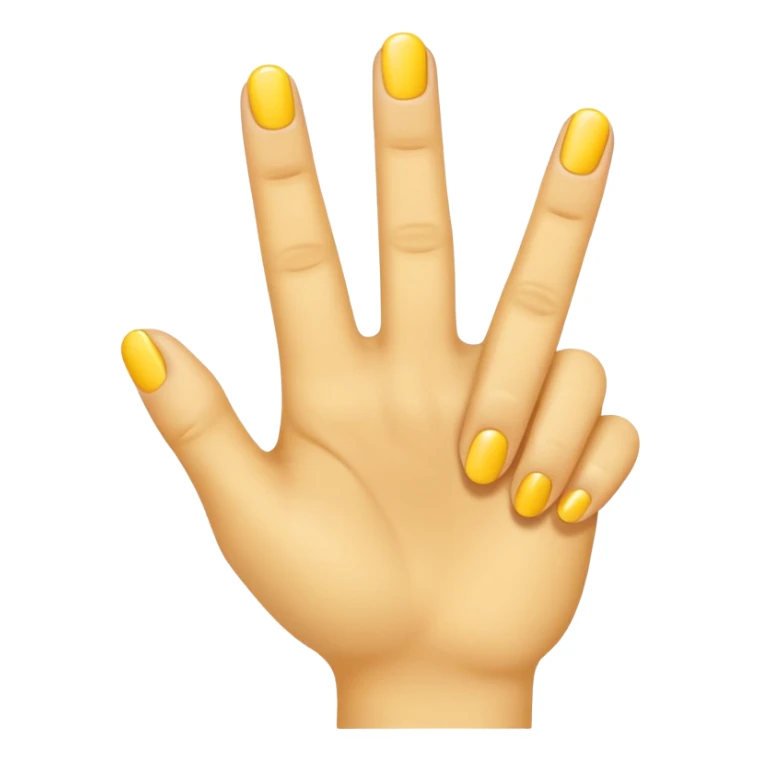 Yellow hand, showing ring finger, sticker