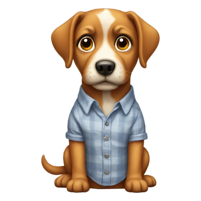 A dog wearing a shirt sticker