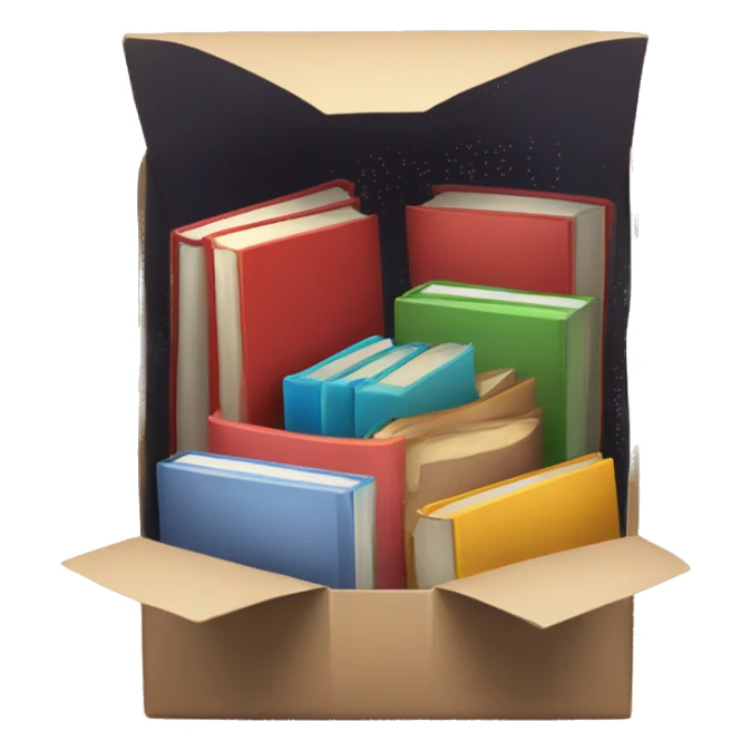 open box with books inside sticker