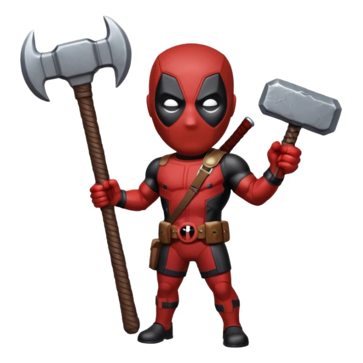 Deadpool holding thors hammer sticker