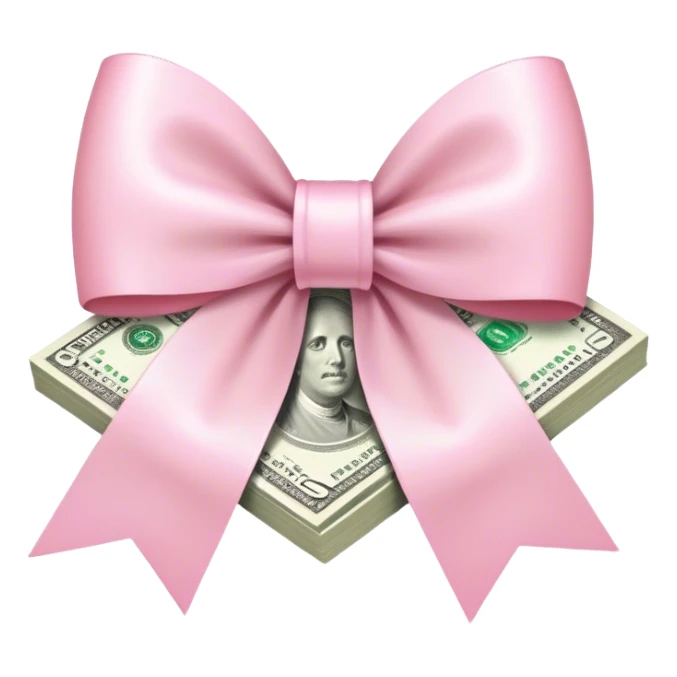 Money with a light pink bow sticker