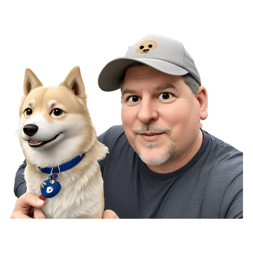 boy with hat and dog sticker